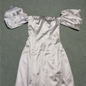 Abercrombie & Fitch White Satin Off-Shoulder Puff Sleeve Mini Dress XS